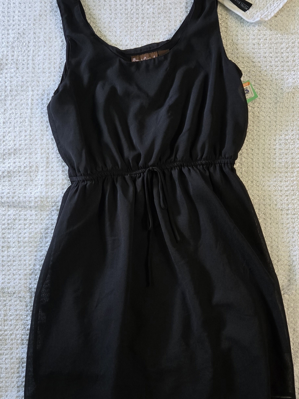 Black Sleeveless Womens Dress with Drawstring Waist